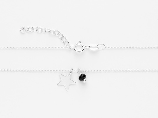 OEUF COLLIER ETOILE EN ARGENT 925 ET SA PIERRE SEMI-PRÉCIEUSE NOIR 